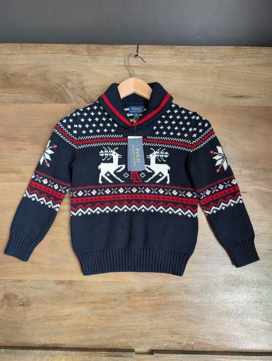 Polo Ralph Lauren Other - Polo Ralph Lauren Sweater Boys Size 6 Navy Reindeer Long Sleeve Shawl Collar NWT